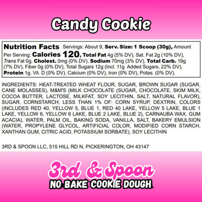 Nutrition facts and ingredients label for 3rd & Spoon candy cookie edible cookie dough