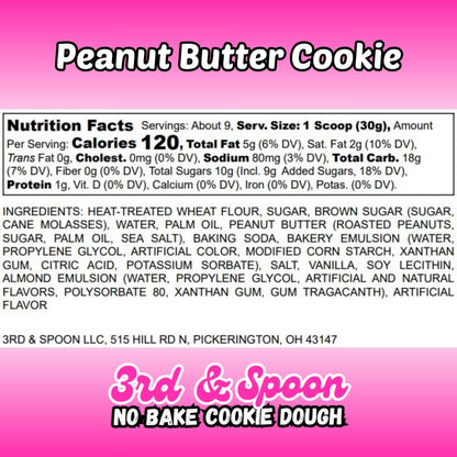 Nutrition facts and ingredients label for 3rd & Spoon peanut butter edible cookie dough